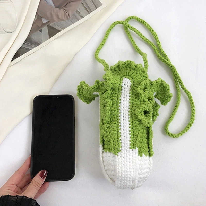 Funny Knit Cabbage Bucket Handbag Women Spring Summer Crossbody Phone Bag Female Girls Casual Small Tote Shopping Shoudler Bag