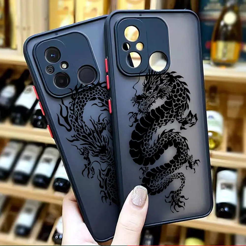 Matte Phone Case for Redmi A1 K40 GAMING K30 K30S K20 10X 10C 10 9C 9T 9A 9 8 7 6 5 PRO 4G 5G Case Line Drawing Chinese Dragon