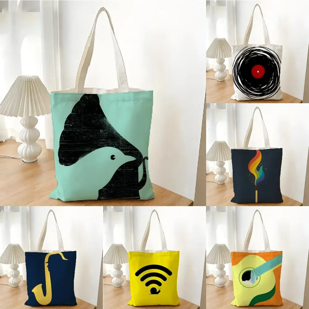 Storage Bags Shopping Bag Canvas Supermarket Shopping Bag Christmas Party Tote Bag Abstract realistic musical Picture