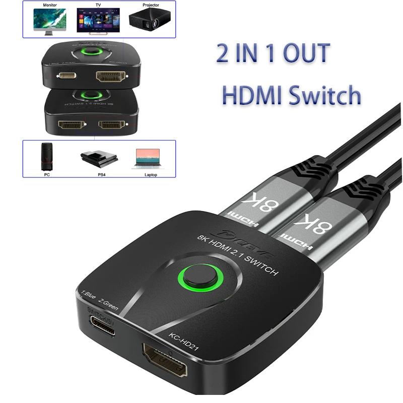 

HDMI-compatible Cable Splitter Adapter Converter Hub HDR Switch 2 in 1 out 8K HDMI-compatible switcher 3G Multi host sharing