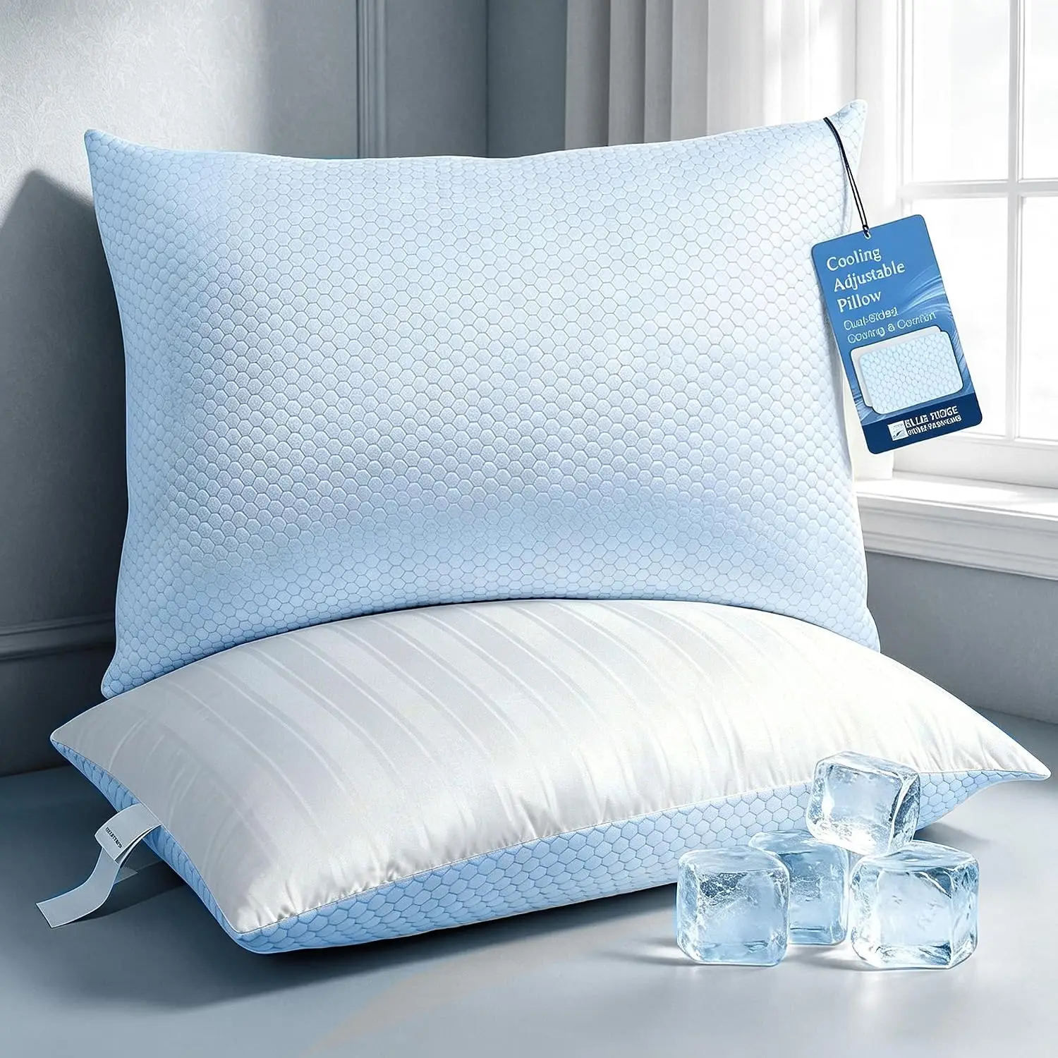 Luxury Hotel Cooling Pillows King Size Set of 2, 500 TC Cotton Cover, Down Alternative