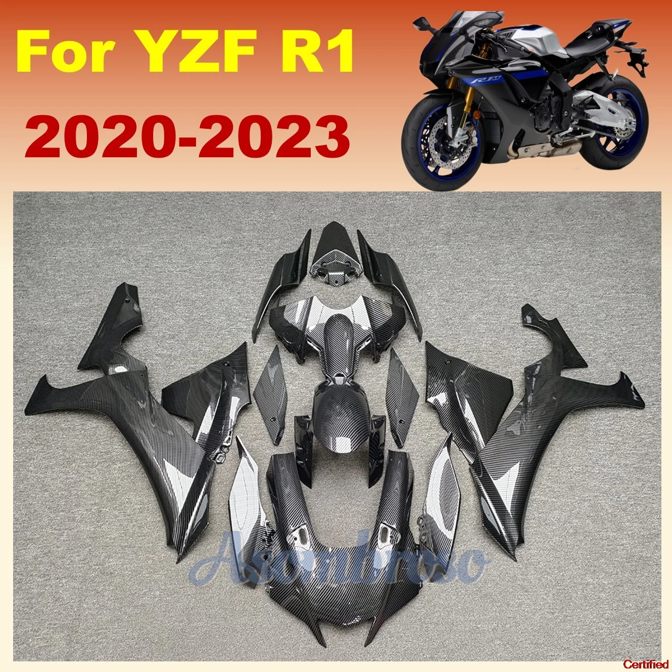Custom Fairing Kit For Yamaha YZF R1 2020 2021 2022 2023 YZF-R1 YZFR1 22 23  Carbon Fibre Black Grey Bodywork Protective cover