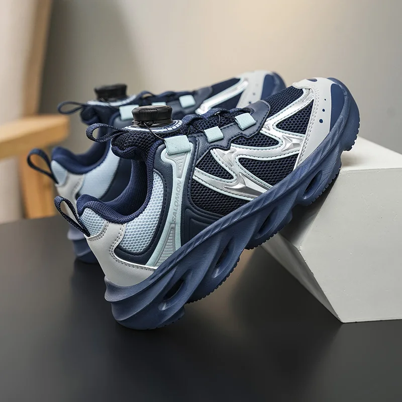 A pair of children's fashion casual sneakers, rotary buckle design, soft cushioned daily sport footwear AY-L9787