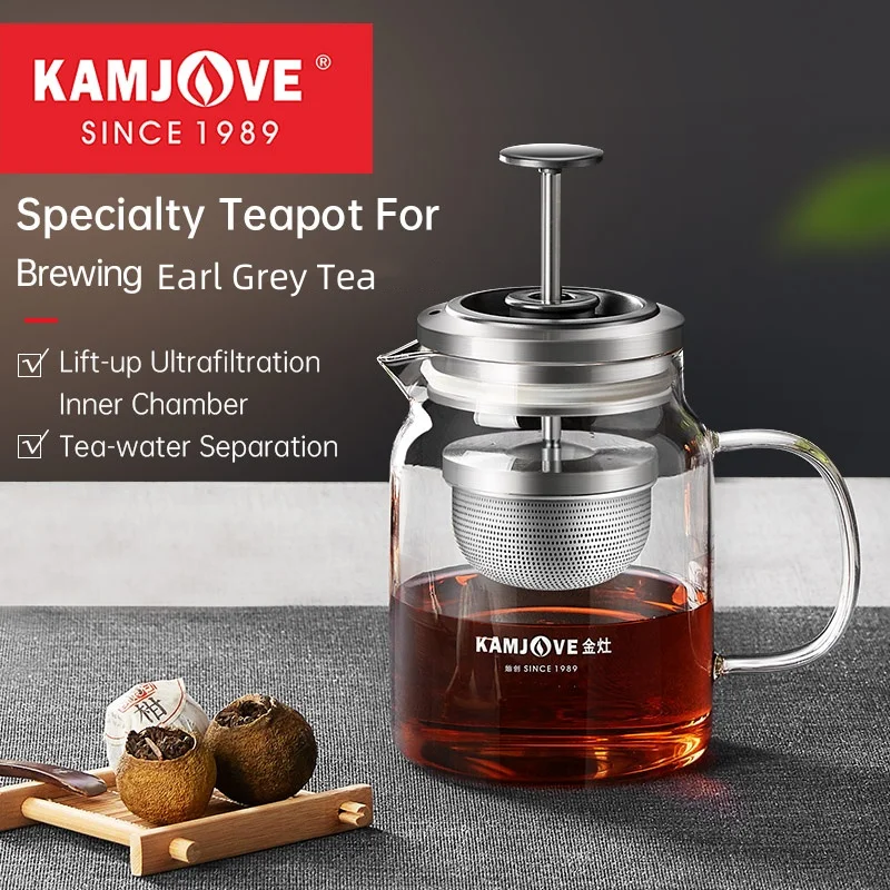 

KAMJOVE Earl Grey Tea Pot Heat-Resistant Glass Pot for Pu 'er Tea,Green Tea Water Separation&Brewing Teapot,French Simple Teapot