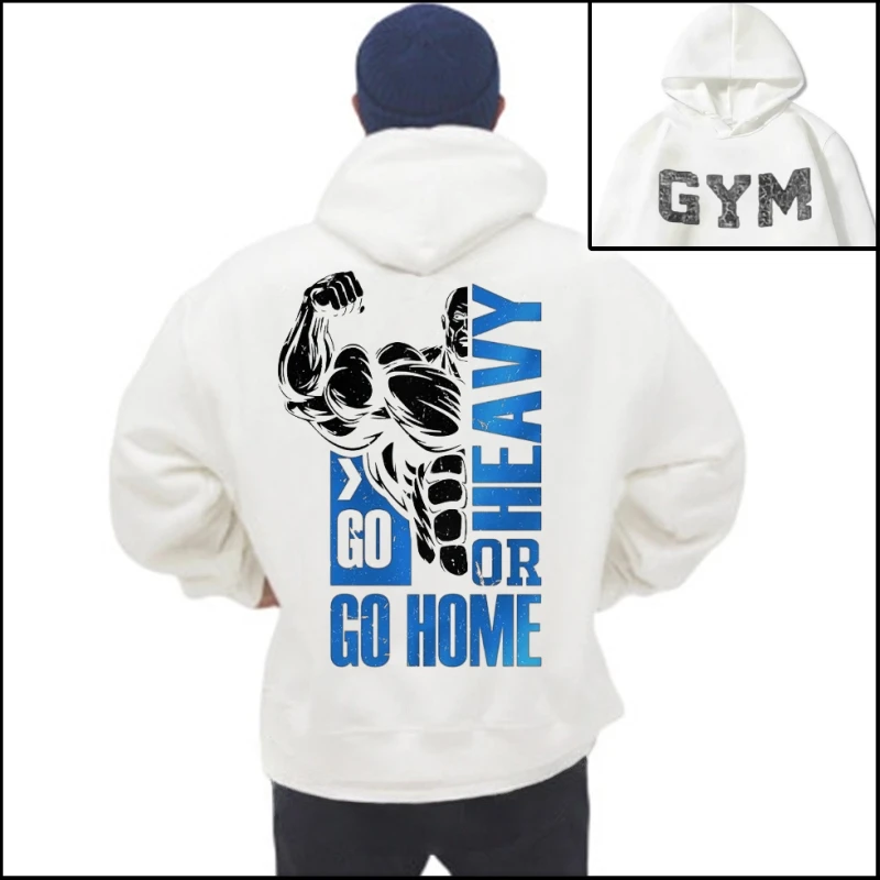 Men's Autumn Winter Fitness Hoodie - Double - Sided Printed Sweatshirt for Muscle Training & Gym Sports Pullover Clothing