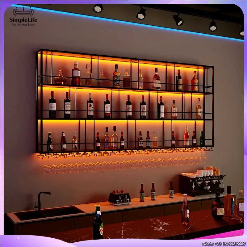 

Коммерческий винный шкаф для ресторана, настенный металлический стеллаж для хранения алкоголя, витрина для бара