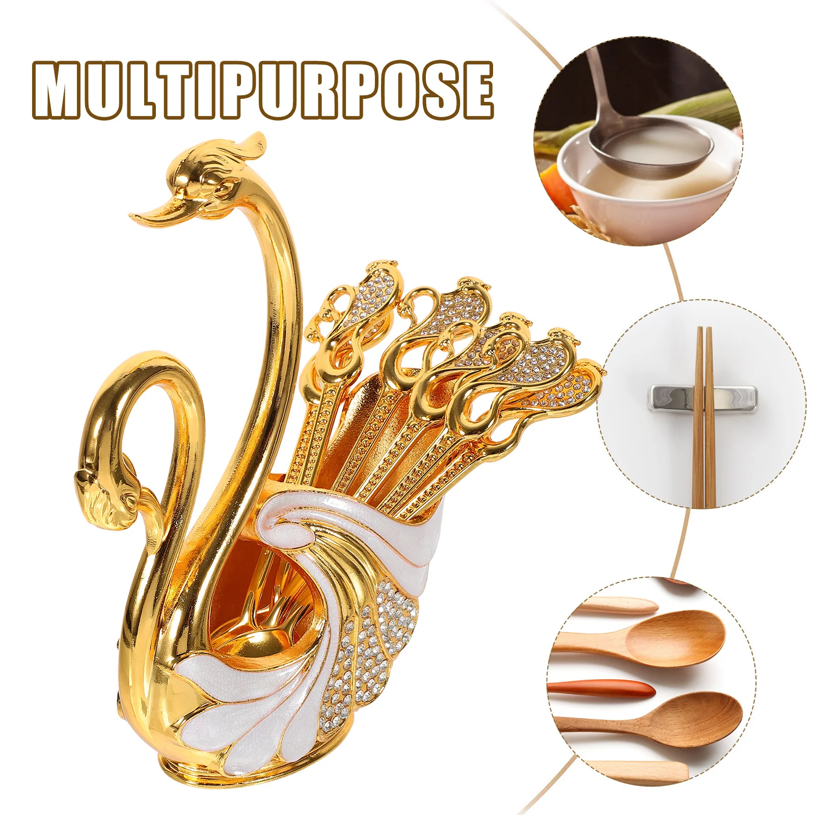 

1Set Metal Swan Dessert Spoon Holder Coffee Spoon Kit Kitchen Mixing Spoons Household Organizer Fruit Spoons