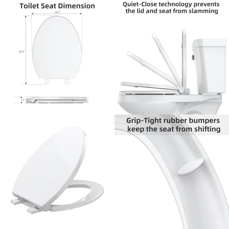 

Elongated Toilet Seat Cover with Quick Release Design for Standard Elongated Toilets White PP Material Easy to Install and Clea