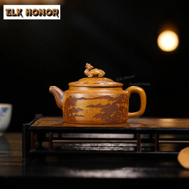 

270 мл классические чайники из фиолетовой глины Исин ручной работы, горшок с черепахой дракона, необработанная руда, секция дров, грязевой чайник, чайный сервиз Zisha, украшение