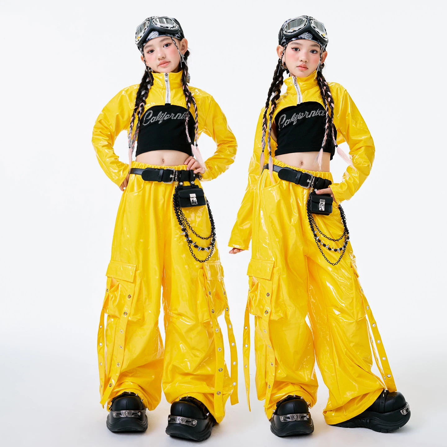 New Yellow Jazz Dance Costume Girl Kpop Performance Clothes Glossy Top Shuffle Pants Model Catwalk Show Stage Outfit Streetwear