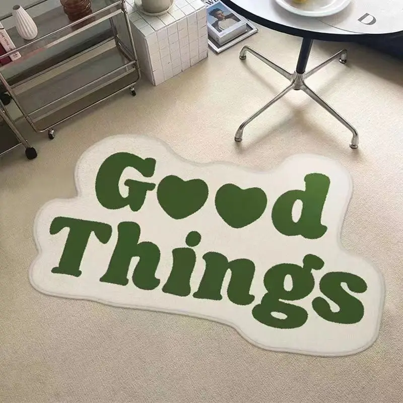 Irregular Good Things Rug For Bedroom Bedside Carpet Shaggy Faux Wool Living Room Area Rug Floor Mat