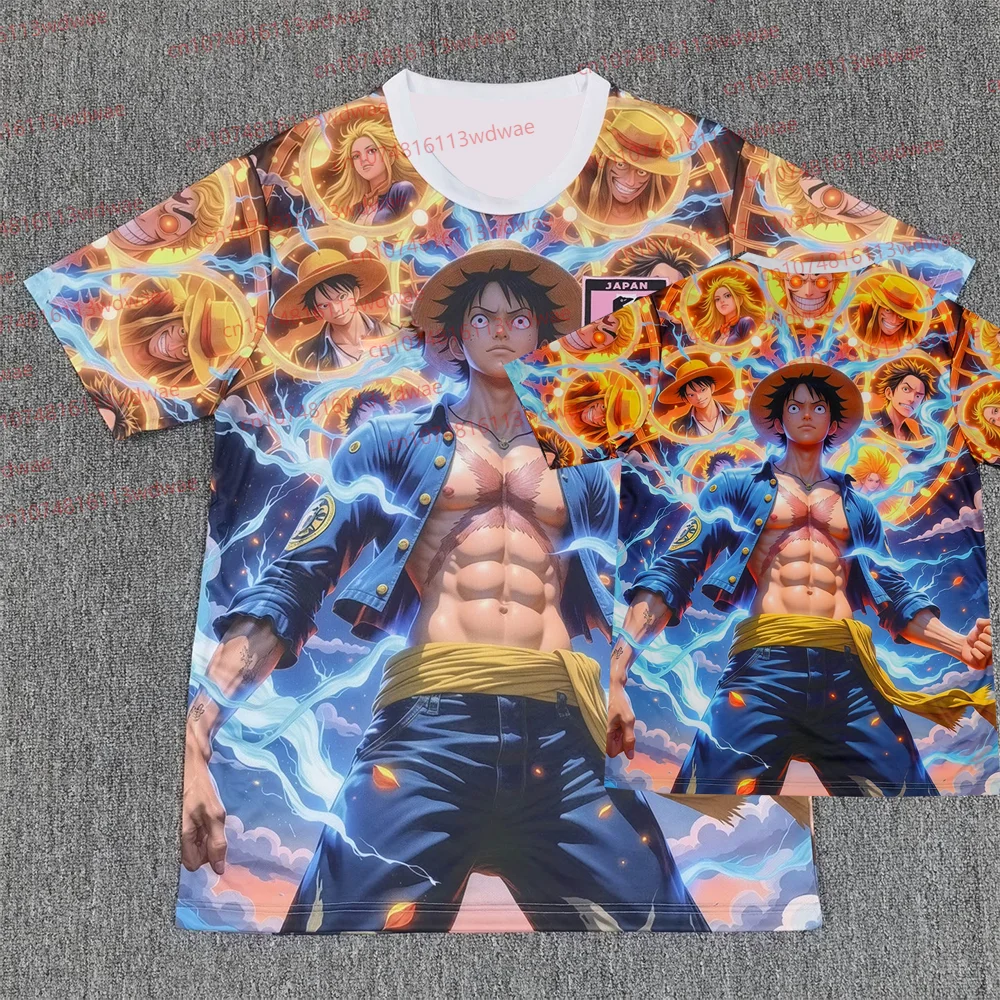 Camiseta de una pieza de Luffy para hombre, ropa de calle de estilo japonés de manga corta de Anime Gear 5 Thunder, camisetas de verano Otaku Fan Merch