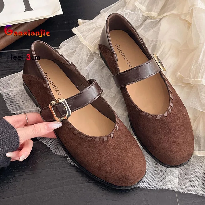 

Women Mary Janes Shoes Spring Shallow Mouth Single Shoes Casual Soft Soled Leather Shoes French Style Flat Sole Shoe With Dress