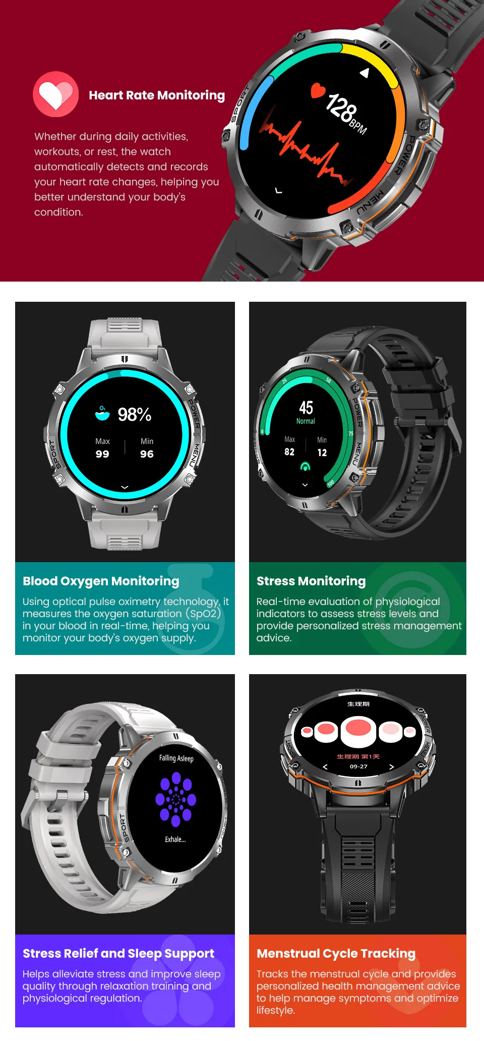 2026 Neue 100M Wasserdichte Schwimm-Smartwatch 1,73'' Großer Bildschirm 1000mAh Akku GPS-Tracker Bluetooth-Anruf Sport-Smart-Armband für Männer – Detail 12