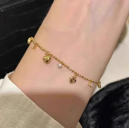 

Tibetan Silver Zircon Heart Tassel Charm Bracelets for Women Cute Fashion Jewelry Minimalist Light Luxury Accessories