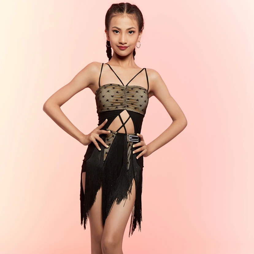 2025 Latin Dance Dress For Girls Sleeveless Tassels Dress Samba Chacha Tango Dance Kids Performance Stage Dress Wear DN22425