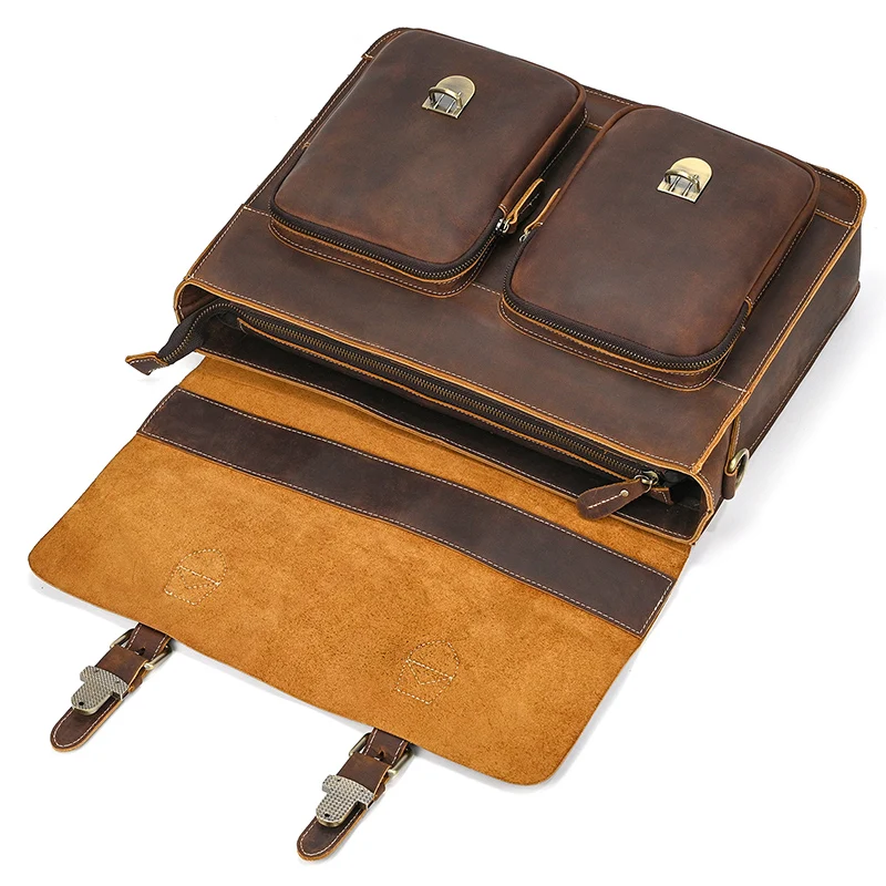 Vintage Style Men's Briefcase Backpack Leather Daypack For Men Male Travelling Bagpack Backpack Latop Bag 14" Laptop Bag 3 In 1