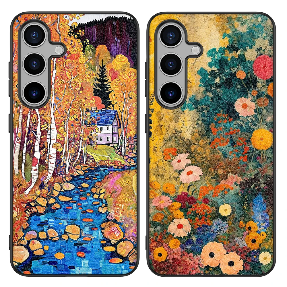 Back Cover Leather Case for Samsung Galaxy S20 S21 S22 S23 S24 Plus Ultra FE Fan Edition 5G with Flower Tree Paint Image Print