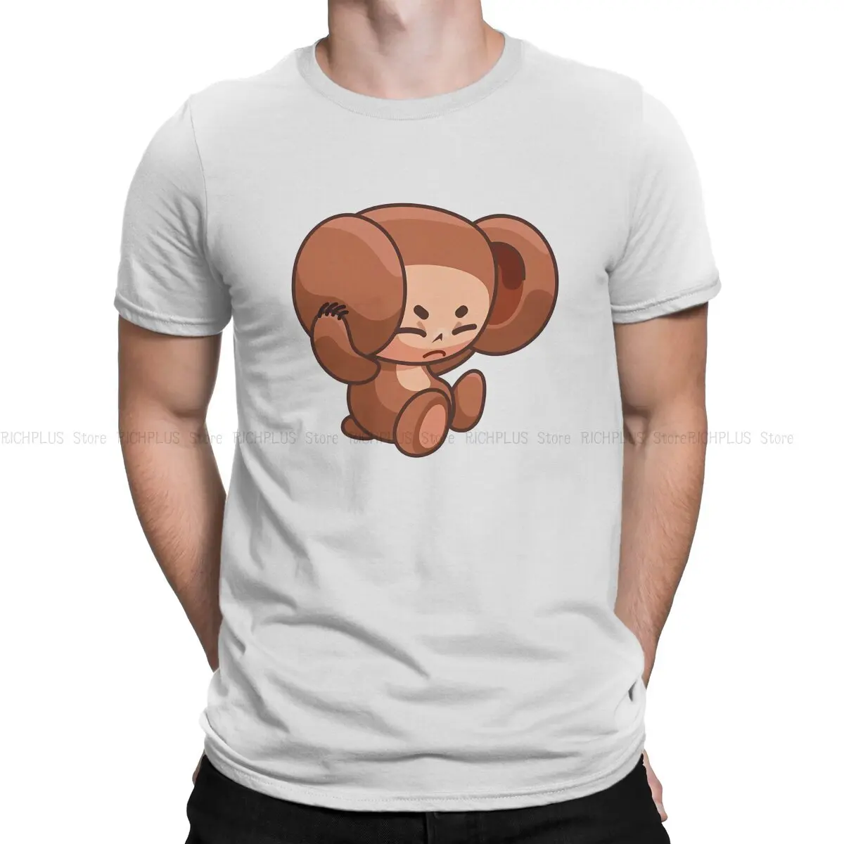 Cheburashka Cartoon Newest TShirt for Men Vintage Round Neck Polyester T Shirt Personalize Birthday Gifts Streetwear