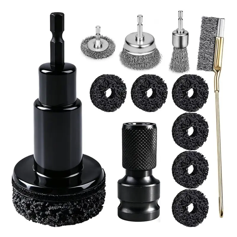 AB61-Wire Wheel Cleaning Kit(12Pcs), Wheel Hub Resurfacing Tool& Stud Cleaner For Drill& Impact Wrench