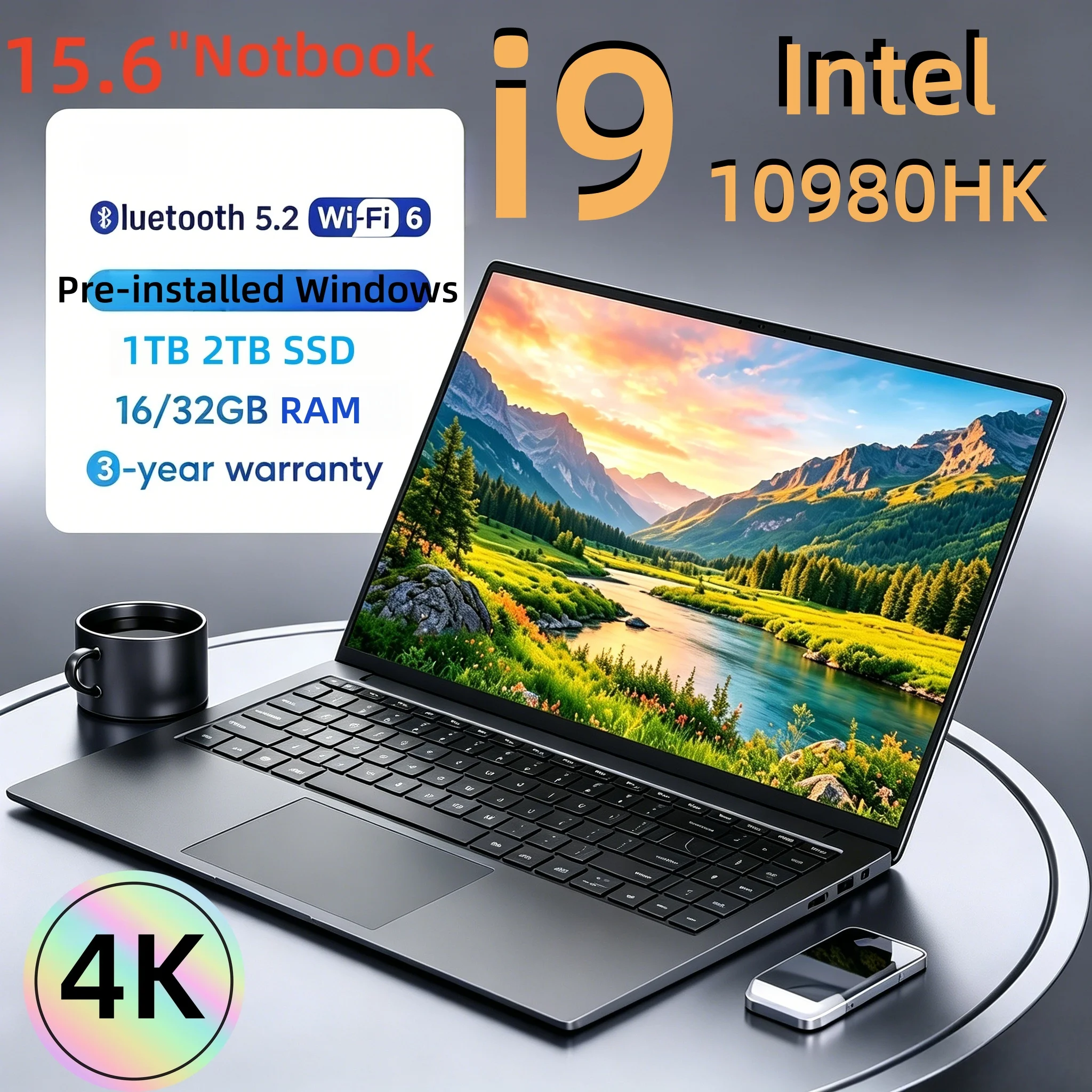 NEW 15.6" Gaming Laptop Intel i9 10980HK Windows Pre-installed Fingerprint & Backlit Keyboard 32GB RAM 2TB SSD Home Daily Laptop