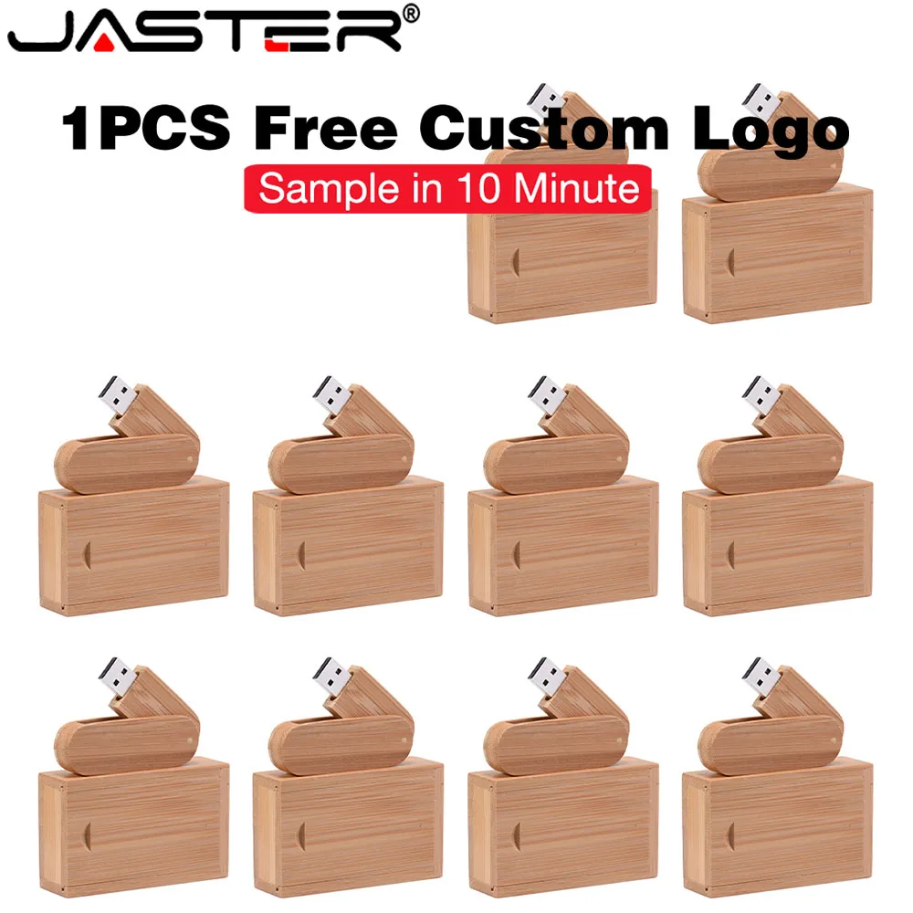 

JAETER 10PCS/LOT USB 2.0 Flash Drive 128GB 64GB Wooden rotate usb flash drive pen drive free GIFT LOGO The Gift of Memories