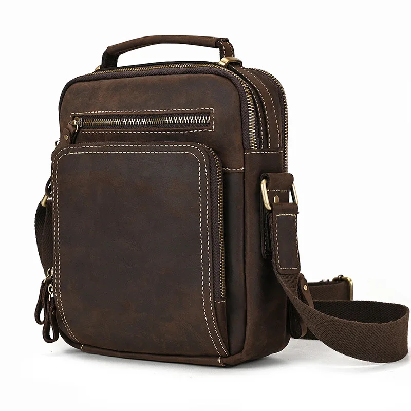 Men's Crossbody Bag, Fashionable Crazy Horse Leather Shoulder Bag, Trendy Retro Men's Top Layer Cowhide 9.7 Inch IPad Handbag