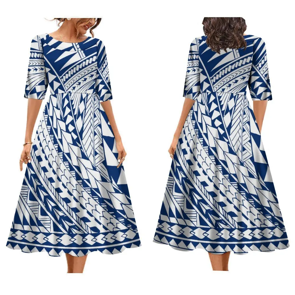 New Tapa Melanesia Pacific Island Design Plus Size Dresses Women Lady Elegant Pleated Swing Fit And Flare Maxi Dress Custom