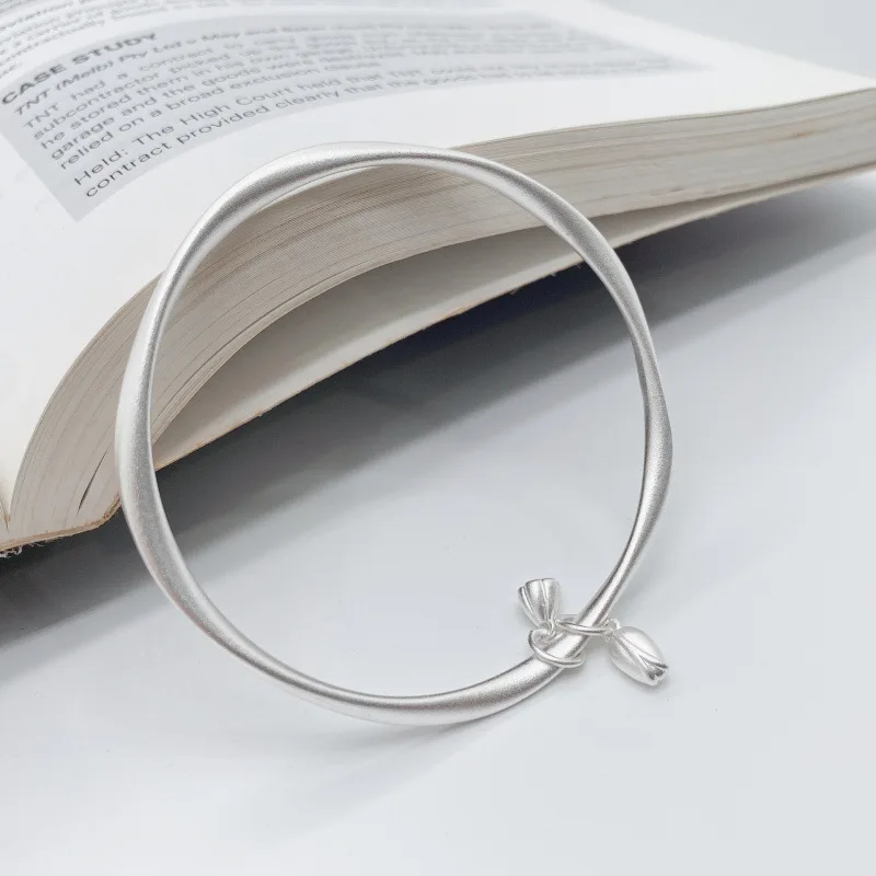 

999.9 Glossy Ancient Style Ring Two World Huan Seedpod Closed Mouth Sterling Silver Bracelet