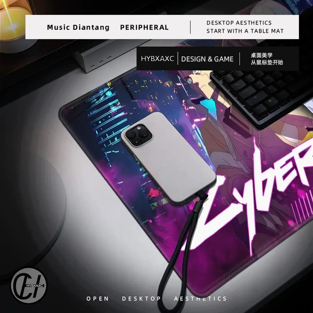C-Cyberpunk Anime E-Edgerunners Podkładka pod mysz Duża podkładka pod mysz do gier dla graczy PC z klawiaturą