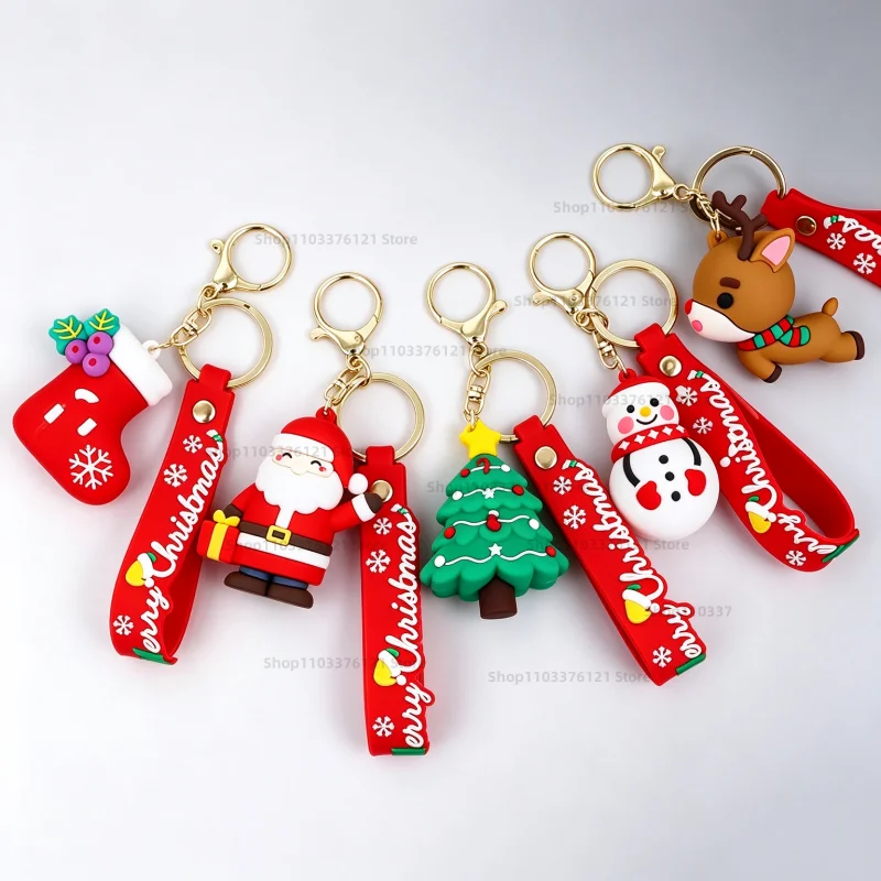 Christmas Cartoon Keychain Christmas Socks Snowman Accessories Pendant Cute Soft Glue Doll Key Rings Jewelry Gifts for Friends