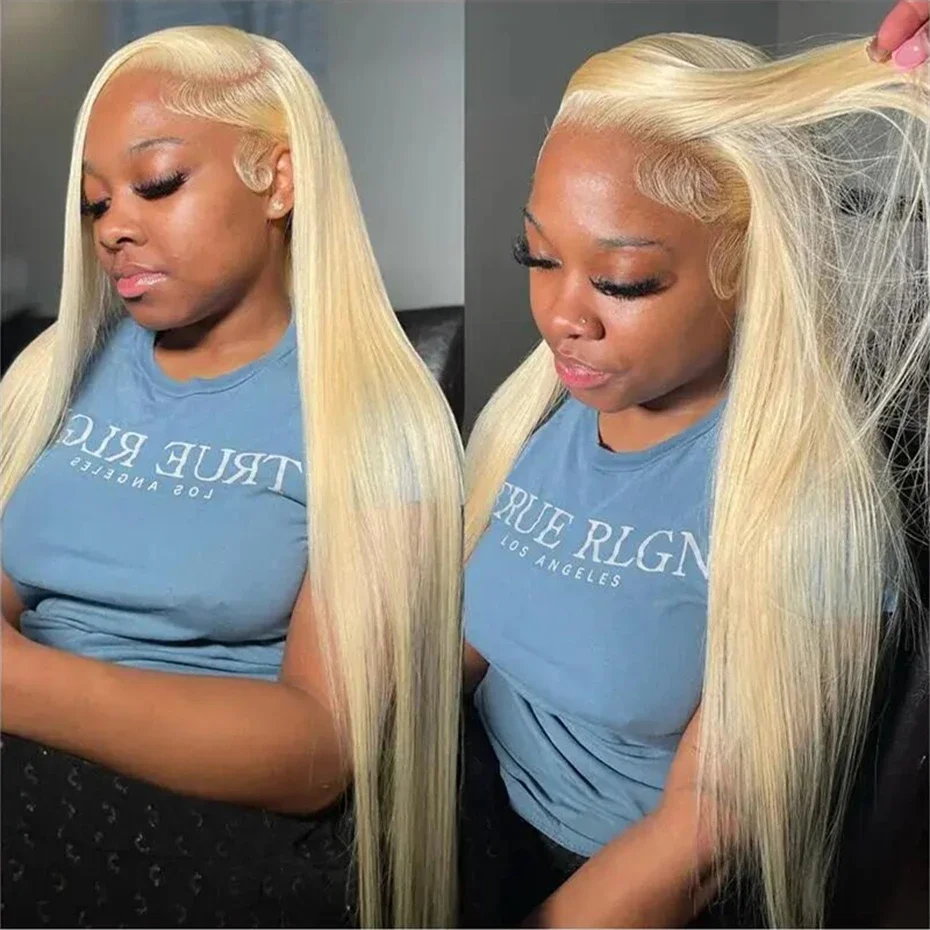 Wig Frontal Penuh Renda HD 13X6 Pirang 613 Wig Rambut Manusia Lurus Wig Rambut Manusia Brasil Belahan Dalam Pra Pencabutan untuk Wanita