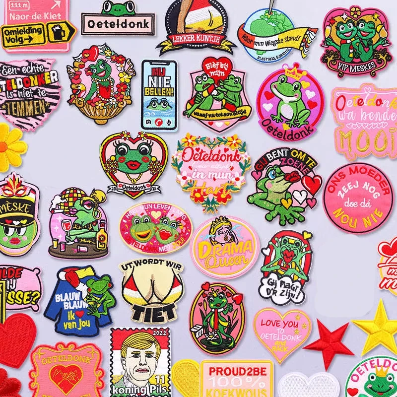 Niederlande Oeteldonk bestickte Patches für Kleidung Oeteldonk Karneval Emblem Frosch Patch Eisen auf Patches für Kleidung DIY Nähen