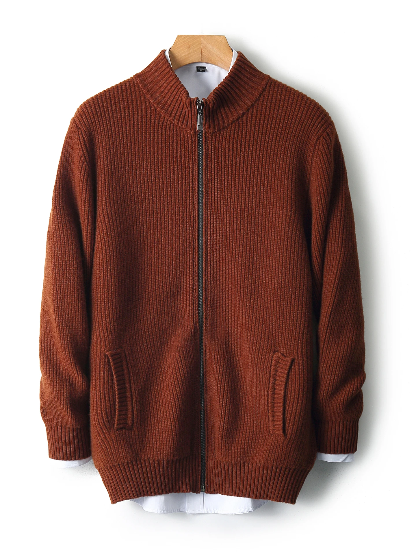 Smart Casual Autumn Winter Man Sweater Classic 100% Merino Wool Thick Knitted Cardigan Men Long Sleeve Clothing Tops Outerwear