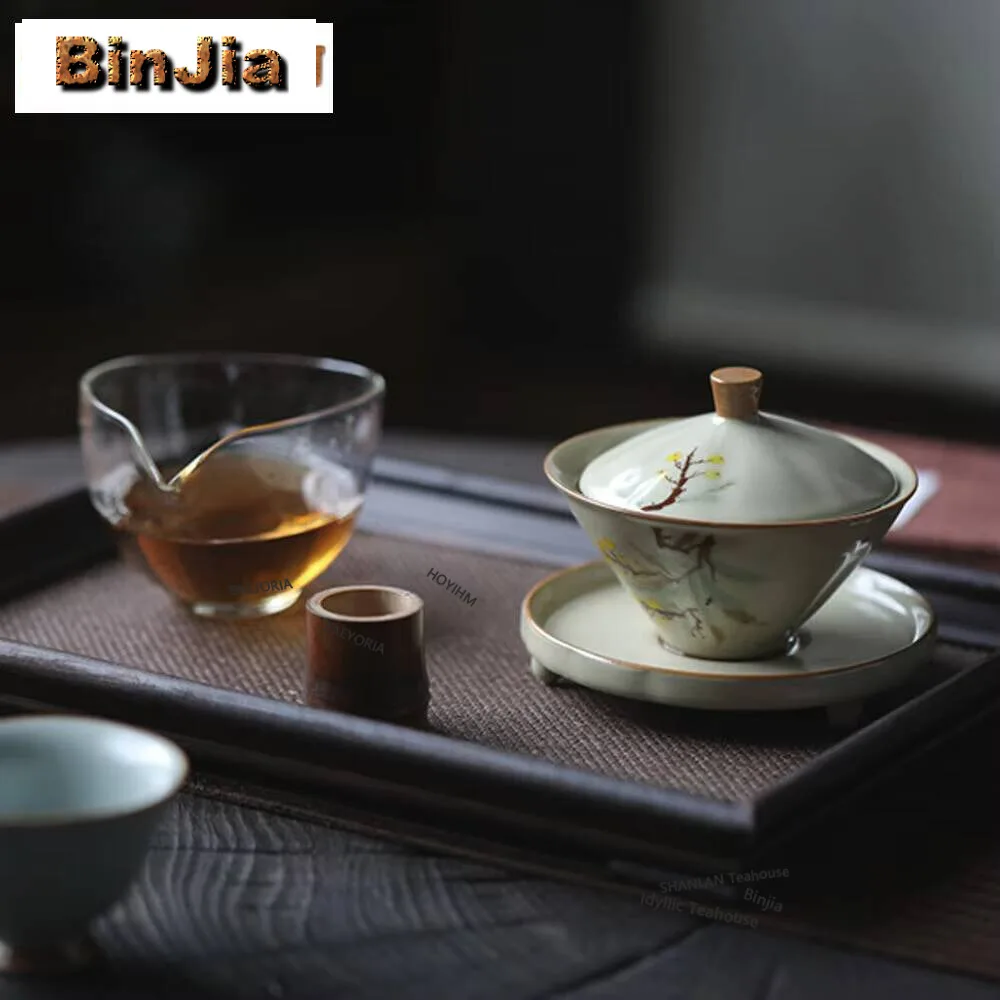 110ml Gracked Glaze Handmade Cover Bowl Household Hand-painted Loquat Gaiwan Ancient Tea Tureen Tea Brewing Teaware Craft Gifts