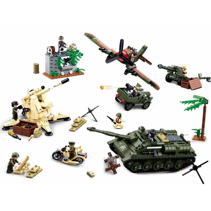 Military WW2 Tank Fortress Moto Building Blocks Set Soviet German Army Soldier Bricks Classic Model Kit Kids Toys Boys