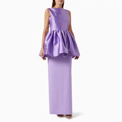 Lavender Evening Dresses Column Boat Neck Ruffle Elegant Wedding Guest Gowns Maxi Sleeveless Formal Party Dress for Woman 2024