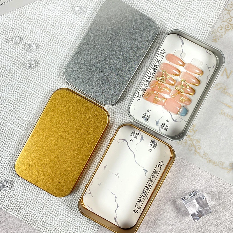Fake Nails Metal Organizer Display Box Dustproof Exquisite False Nails Display Case Anti Oxidation Packing Boxes Gold Silver