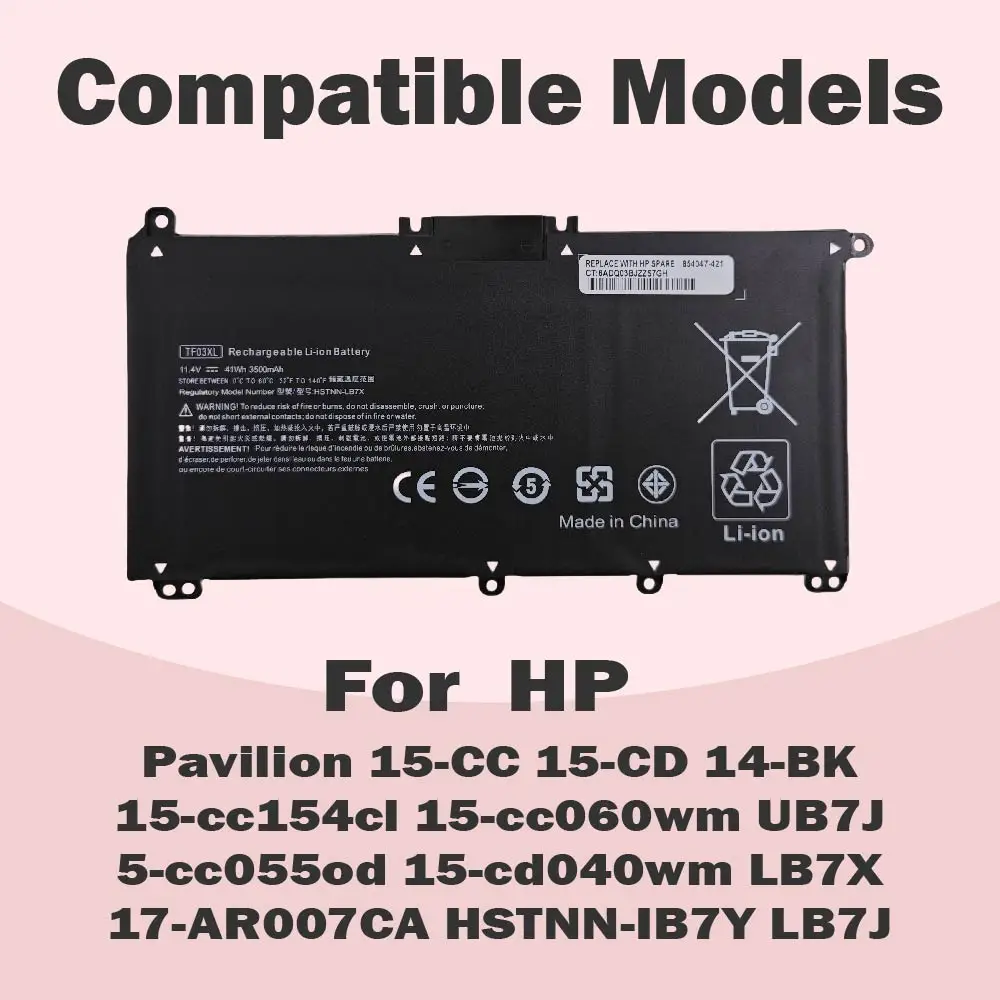 

НОВЫЙ Аккумулятор для ноутбука TF03XL 41Wh, совместимый с HP Pavilion X360 14m-cd0001dx 14m-cd0003dx 15-cc0xx 15-cc023cl 15-cc123cl