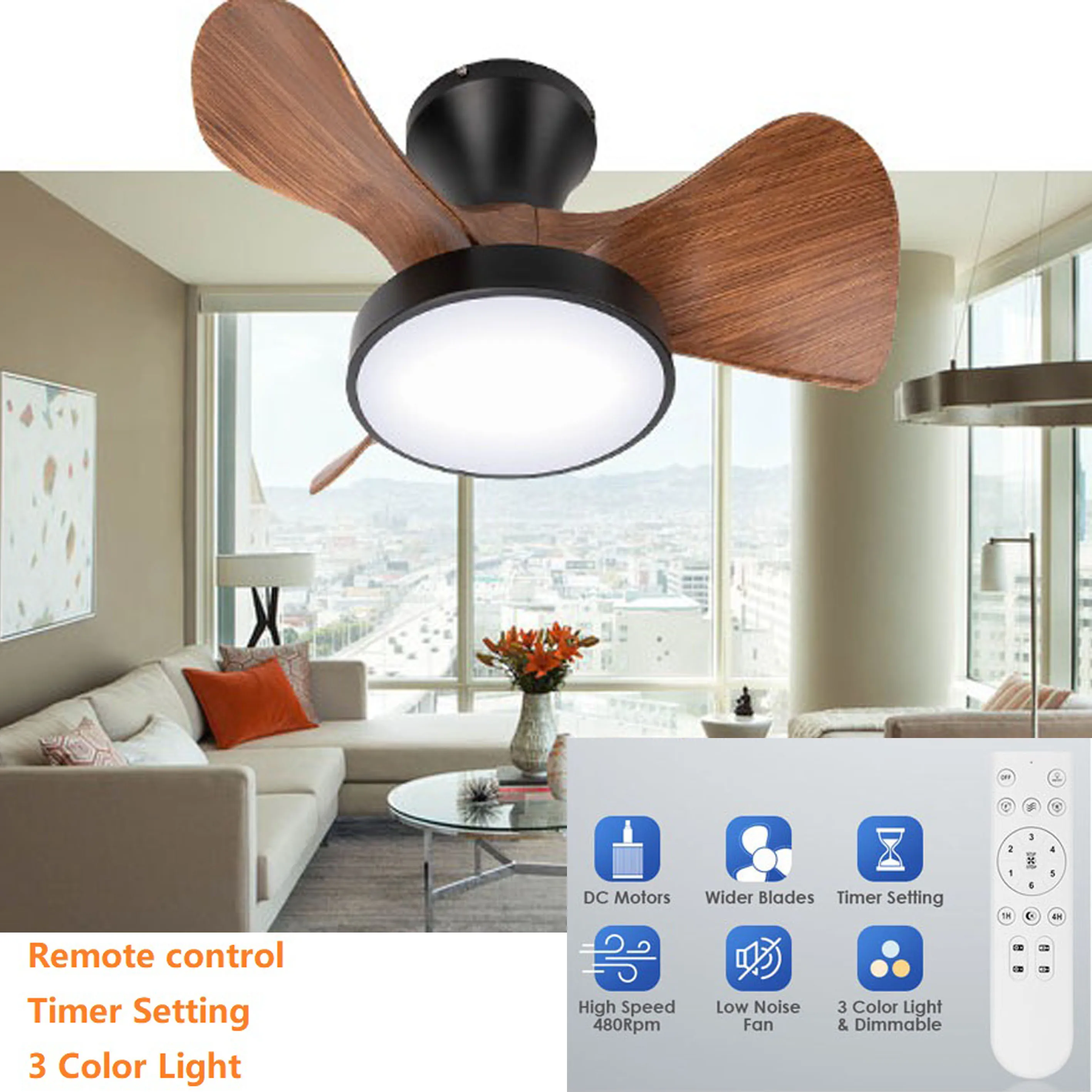 ventole termosifoni casa Ceiling Fan LED Light Remote Control Small Fan Lamp 22 Inch 55cm 6 Speeds Timing Fans