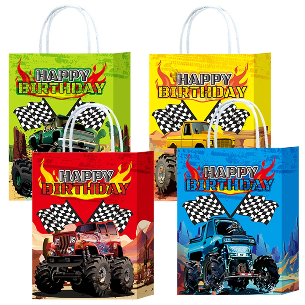 4/8/16pcs Monster Truck Party Paper Bag With Handle Monster Truck Birthday Decor Racing Truck Theme Party Bag for Kid Birthday