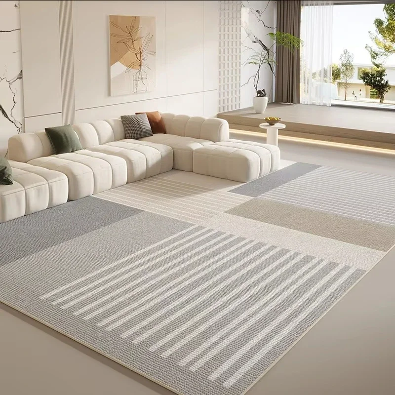 VIKAMA Cream Style Line Living Room Floor Mat, Large-Sized Sofa, Coffee Table Blanket, Bedroom Carpet, Home Decoration