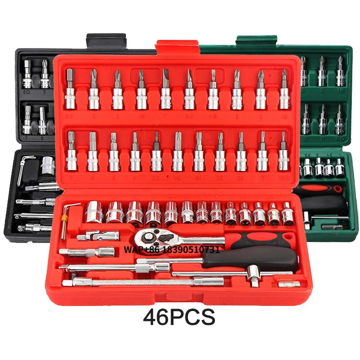 32-216pcs Car Repair Spanner Tool Box Universal Hardware Hand Tools Steel Ratchet Wrench Socket Sets