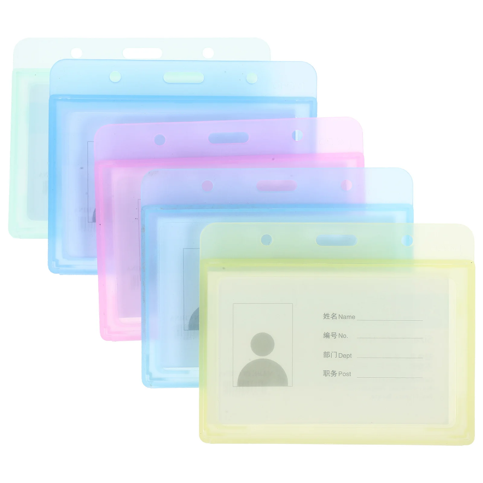 

5pcs Horizontal Id Premium Hard Plastic Frosted Badge For Work Permit Name Tag Employee Card Breakaway Lanyard Office School
