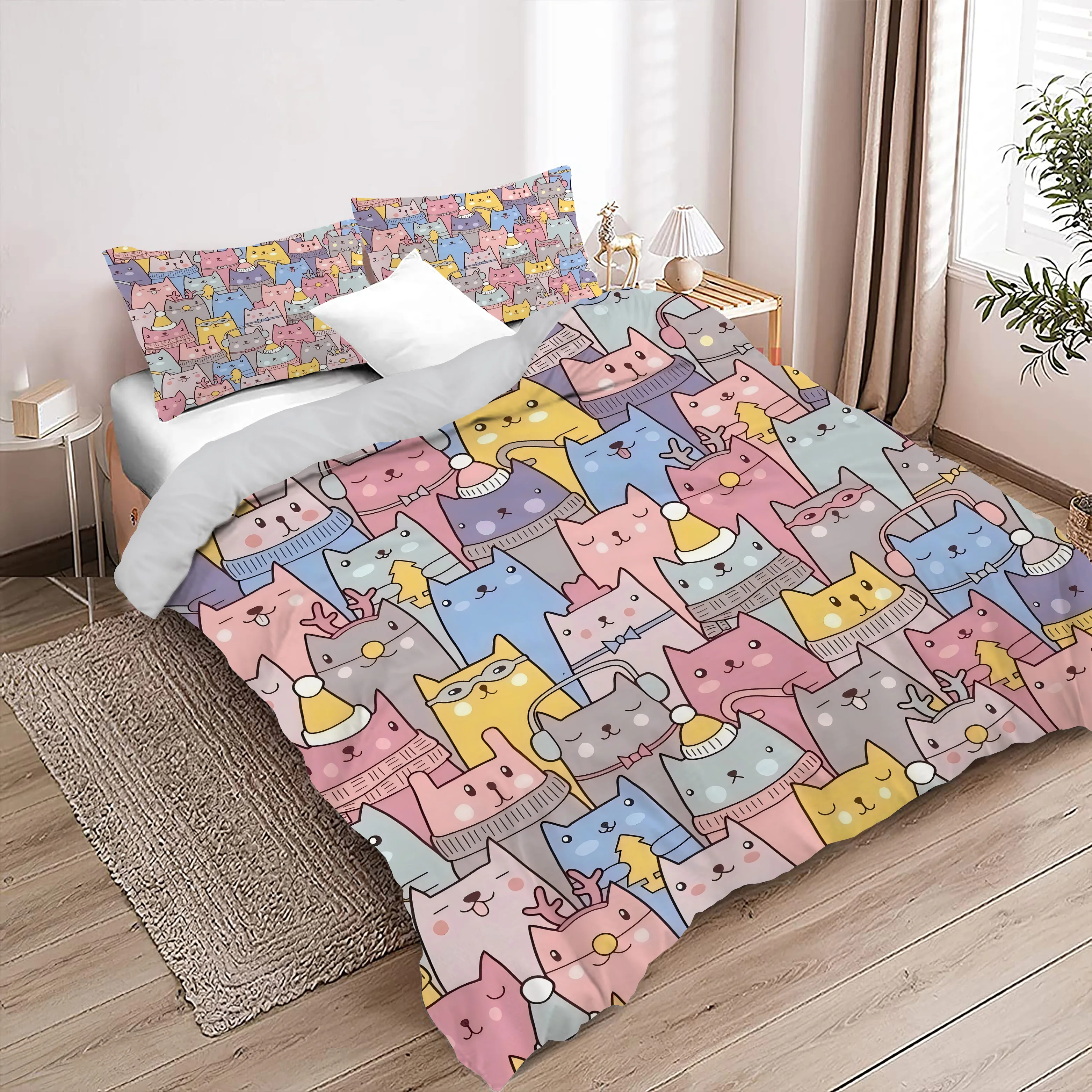 

Cartoon Cats 3D Printed Bedding Cover Cute Animal Theme Duvet Coverset For Kids Teens Adults Polyester Quilt Cover Pillowcase