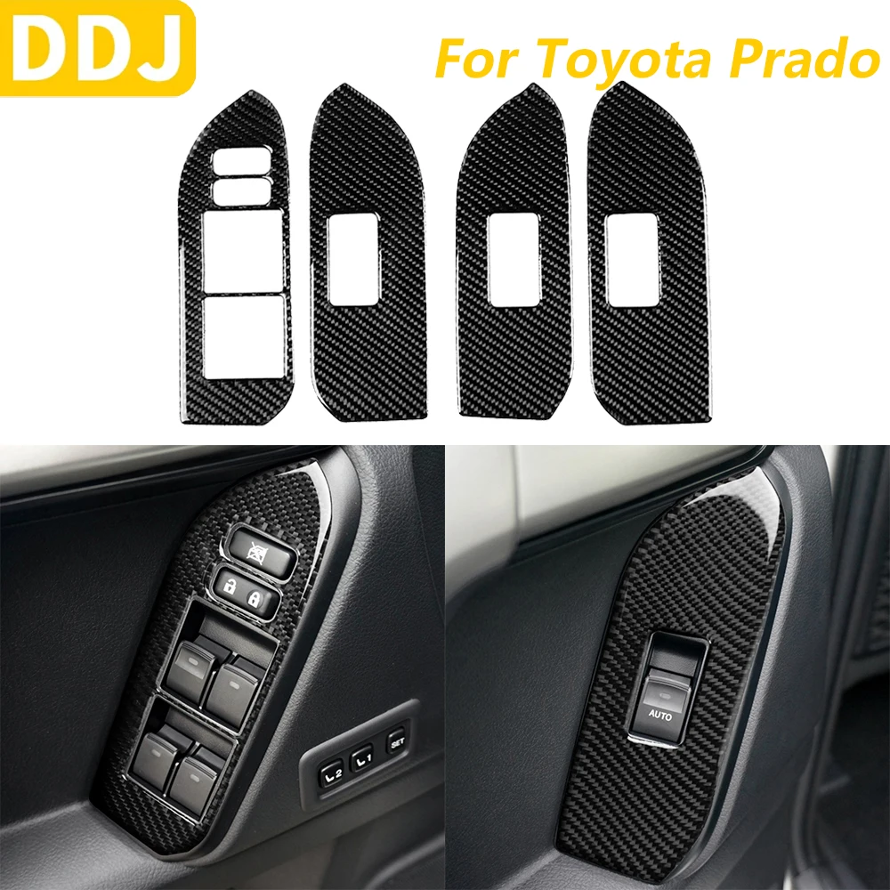 

Для Toyota Land Cruiser Prado 2010-2018 углеродное волокно, кнопка переключателя подъема окна, панель управления, накладка, автомобильные аксессуары, наклейка