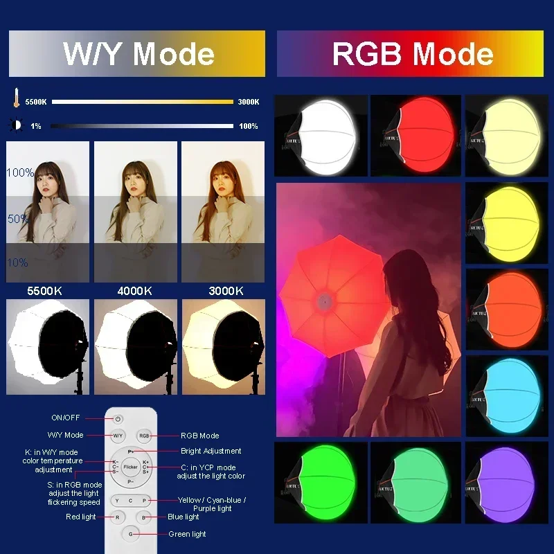 2026 LED Rgb Video Light Photography Lighting Kit With Lantern Softbox Dimmable Studio Continuous Output Lighting 3200K-5600K