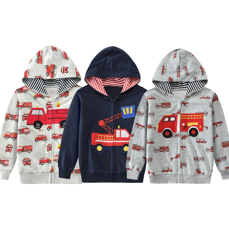 Little Hand Baby Boys Zip Up Hoodie Toddler Fire Truck Cartoon Jacket Winter Long Sleeve Hooded Sweatshirt Tops Fall Coat 2-7t