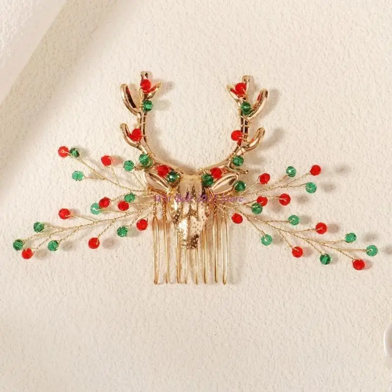 49me kerst rendier Hair Comb Festival Haarclip met Rhinestones Family Gathering Headpieces Holiday Celebration Props