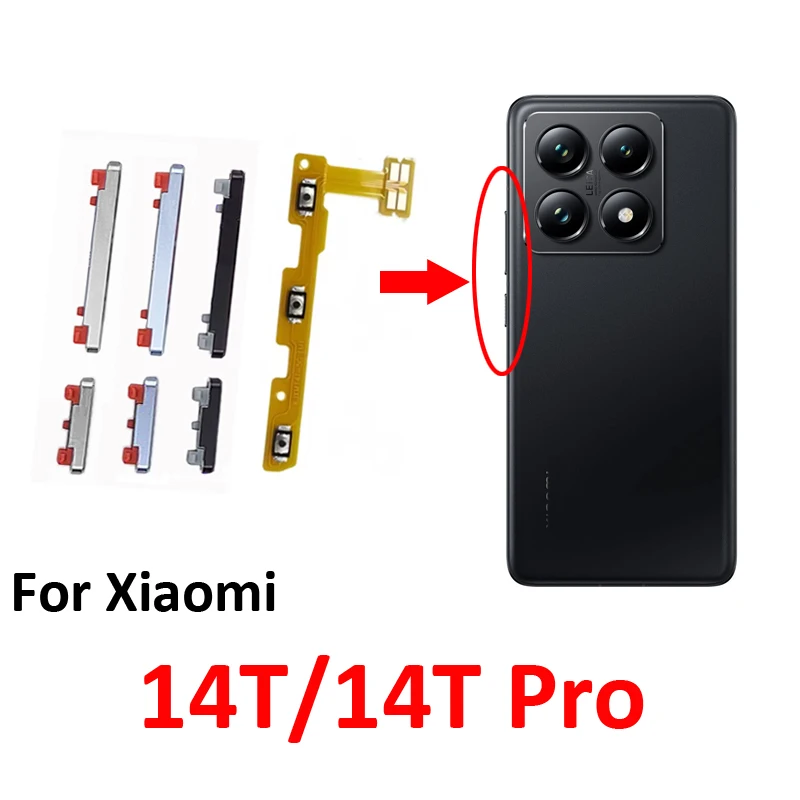 Phone Power Volume Button For Xiaomi MI 14T Pro New On Off Up Down Key Internal Flex Cable Repair Part For Xiaomi 14T